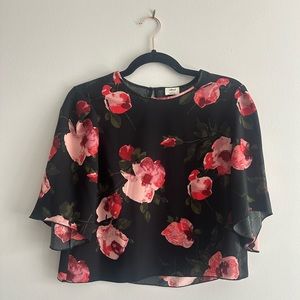 Aritzia Wilfred Womens Blouse Size S Black Floral Ruffle